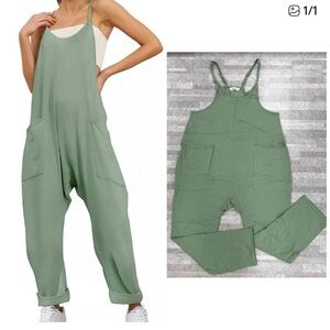🆕 SZM Green Harem Style V-Neck Jumpsuit NWT